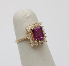 Load image into Gallery viewer, Vintage Pink Rhodolite Garnet Diamond 14K Yellow Gold Ring
