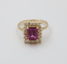 Load image into Gallery viewer, Vintage Pink Rhodolite Garnet Diamond 14K Yellow Gold Ring
