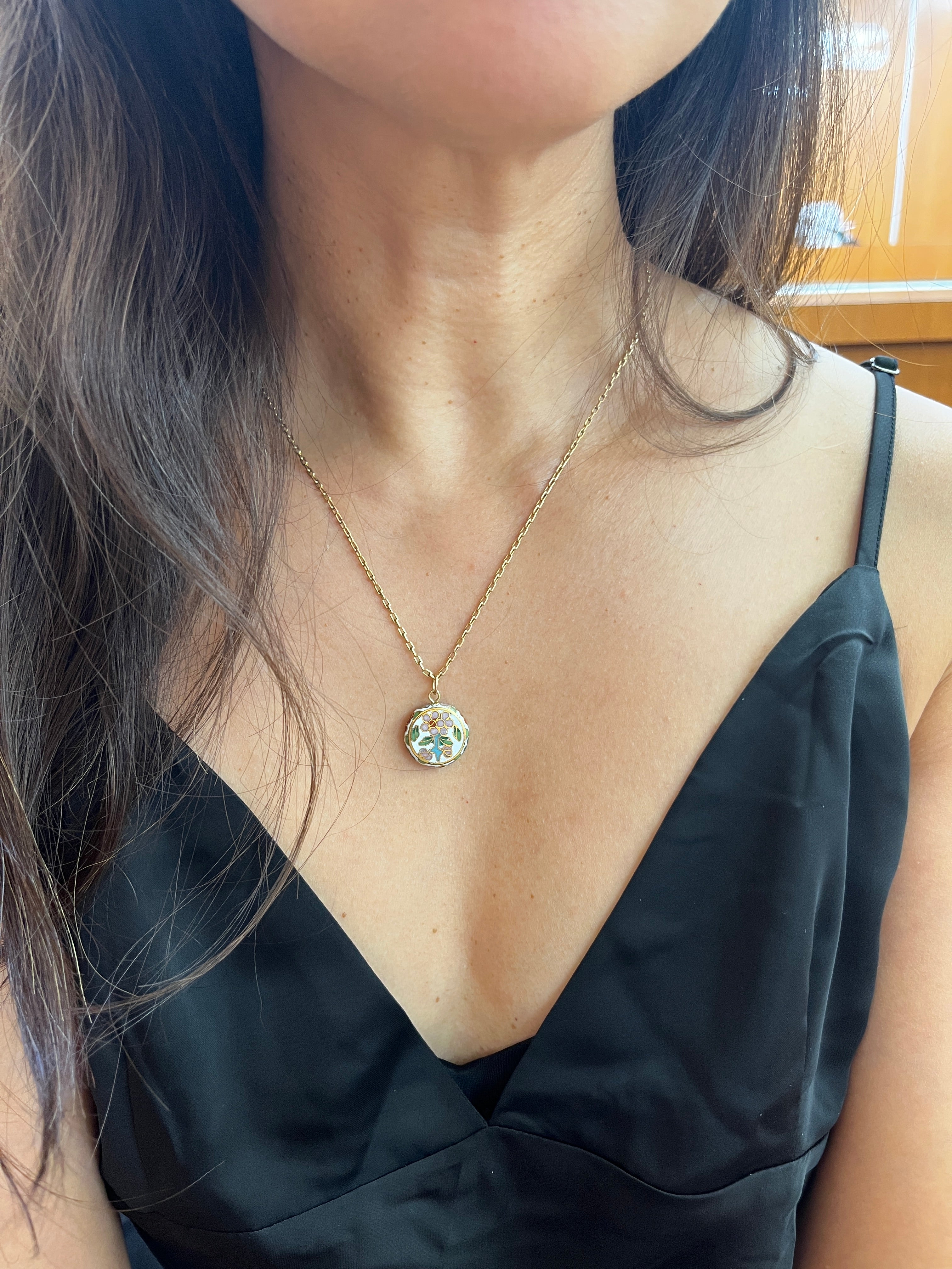 Vintage Cloisonne Flower Charm Pendant