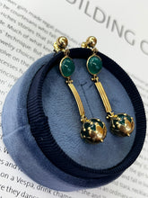 Load image into Gallery viewer, Vintage 10K Yellow Gold Green Chrysoprase Dangling Earrings
