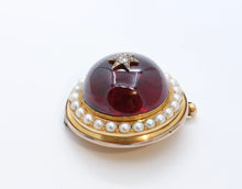 Load image into Gallery viewer, Huge Victorian Garnet Diamonds Pearls 18K Yellow Rose Gold Pendant Brooch Pin
