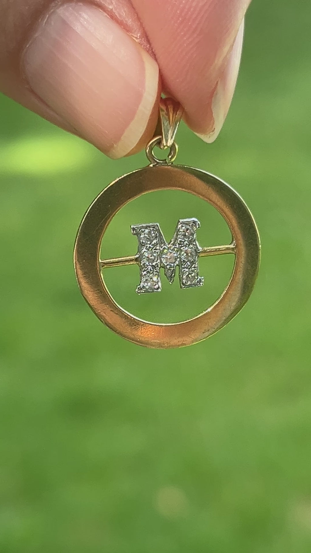 Vintage 18K Initial “M” Diamond Medallion Charm Pendant