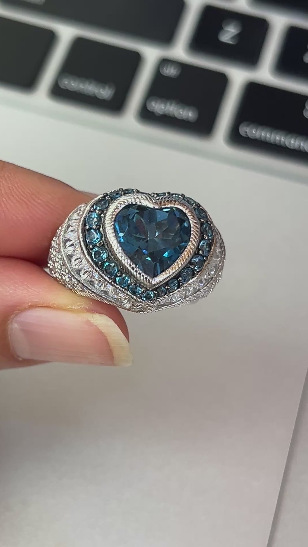 Judith Ripka Sterling Silver Heart London Blue Topaz Ring Band