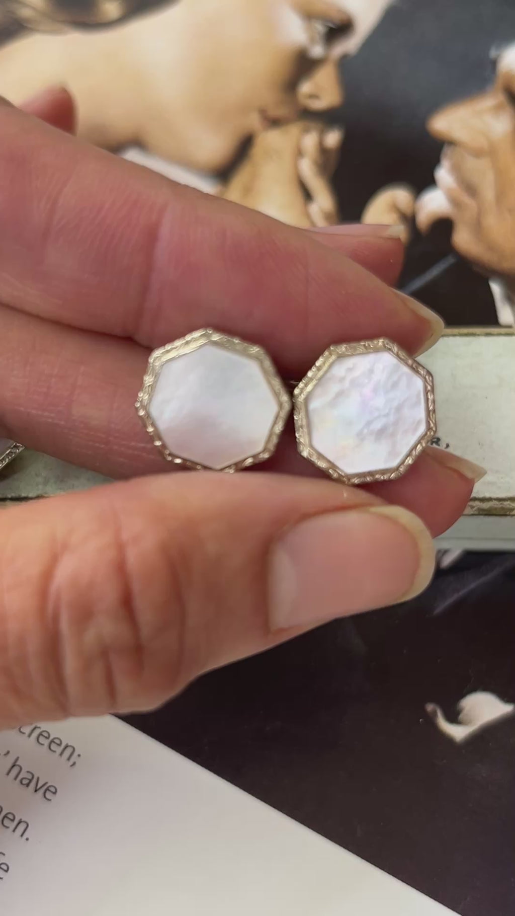 Art Deco Style Mother Of Pearl Metal Cufflinks