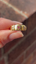 Load and play video in Gallery viewer, English Victorian 15K Yellow Gold Torumalin &amp; Diamond Band
