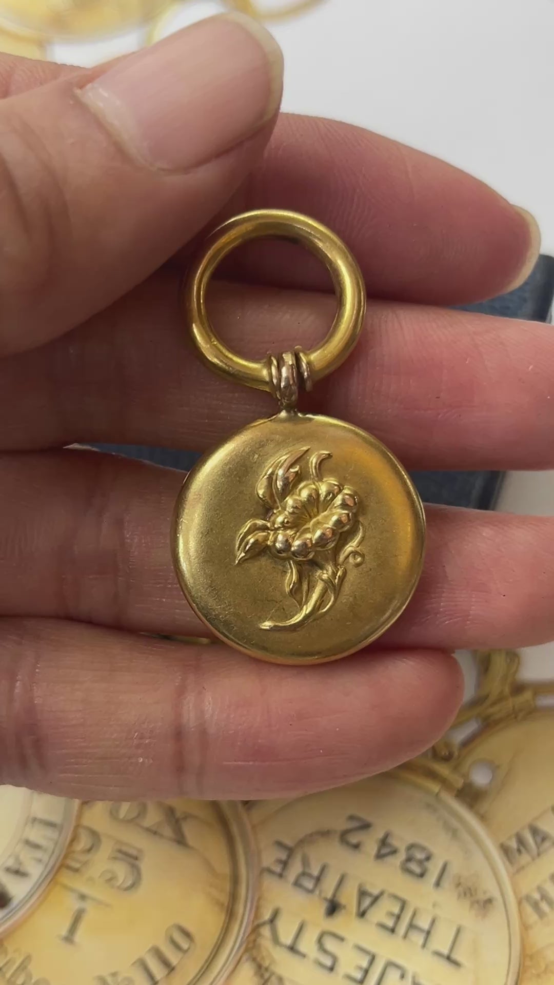 Antique 14K Yellow Gold Morning Glory High Relief  Watch Fob Pendant