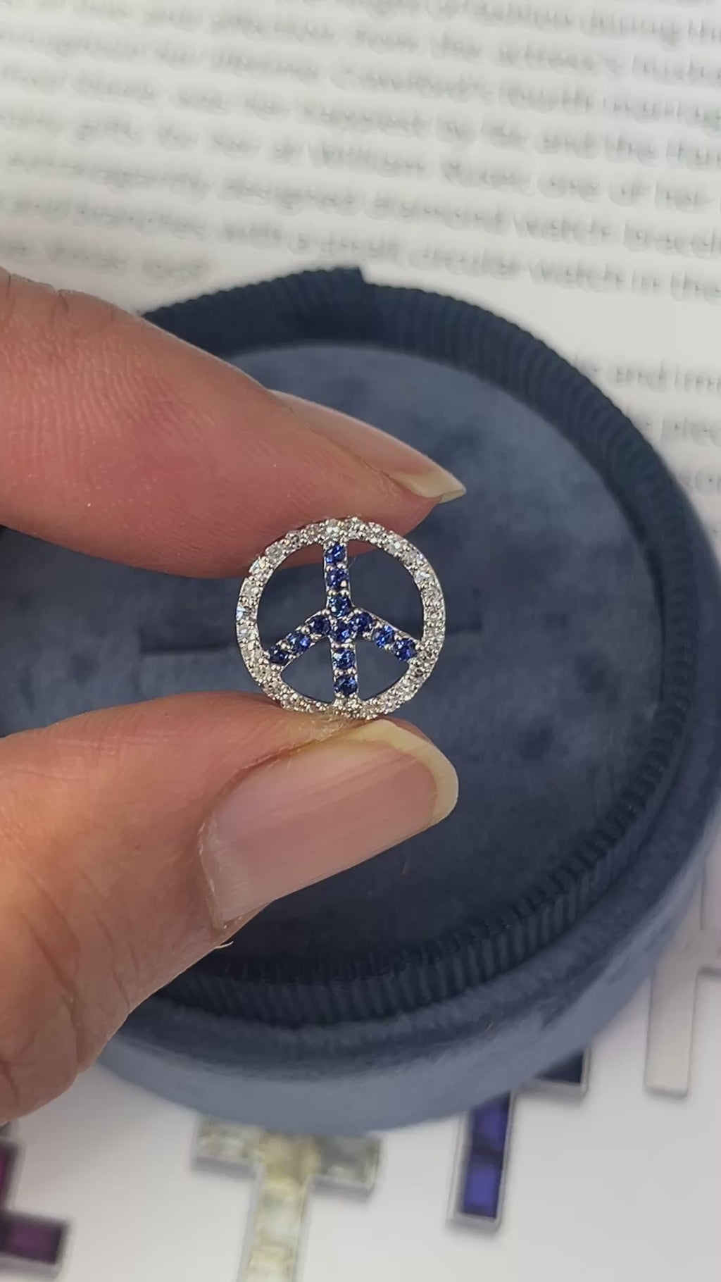 Vintage 14K White Gold Sapphire & Diamond “ Peace“ Charm