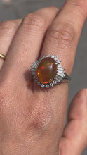 Load and play video in Gallery viewer, Vintage Platinum Fire Opal Diamond Ring, Statement Ring
