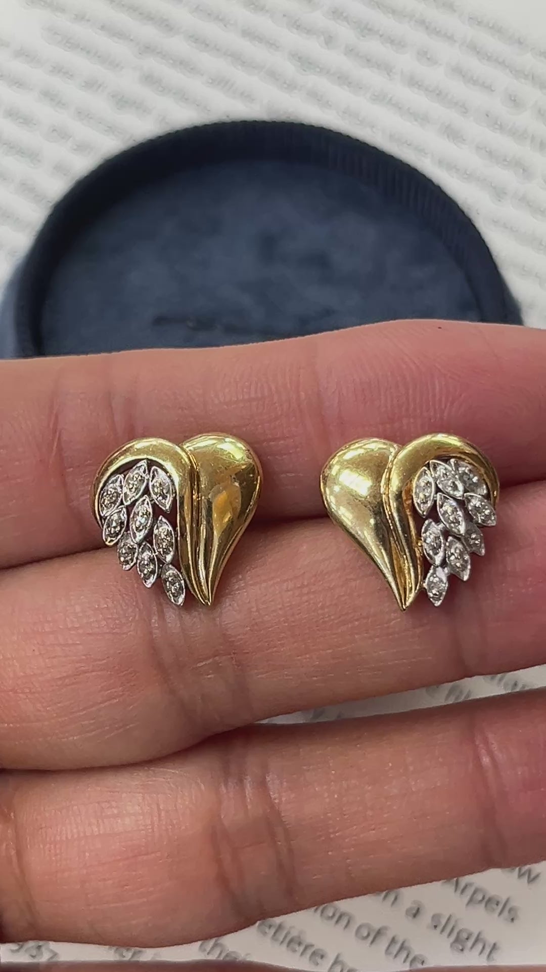 Vintage 14K Two Tone Gold Heart-Meets-Wing Earrings