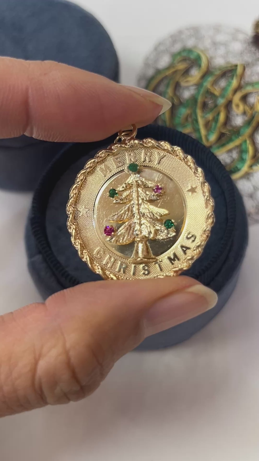 Vintage Merry Christmas 14K Yellow Gold Christmas Tree Charm Pendant
