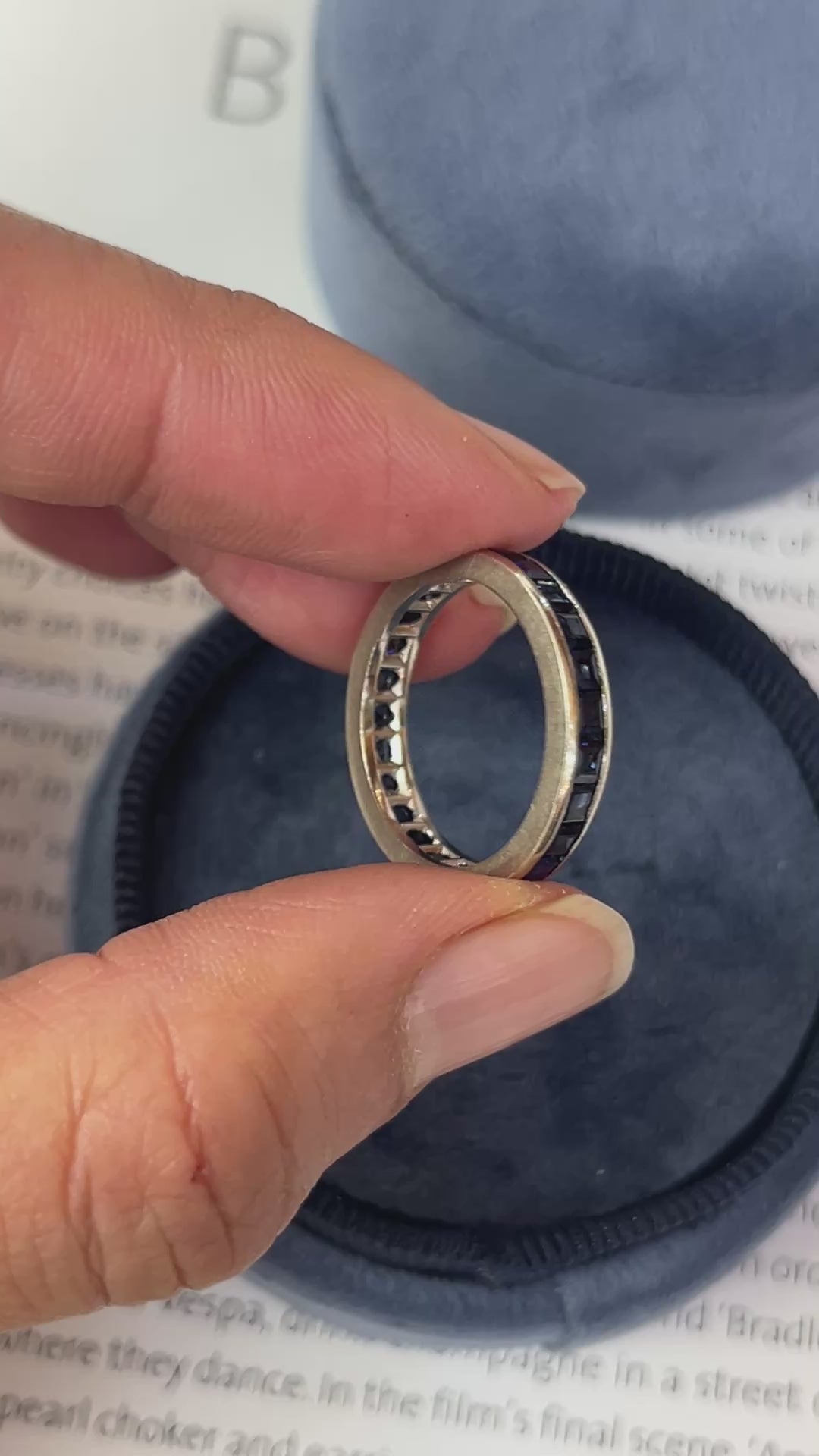 Vintage 14K White Gold Channel Set Sapphire Eternity Band Size 7