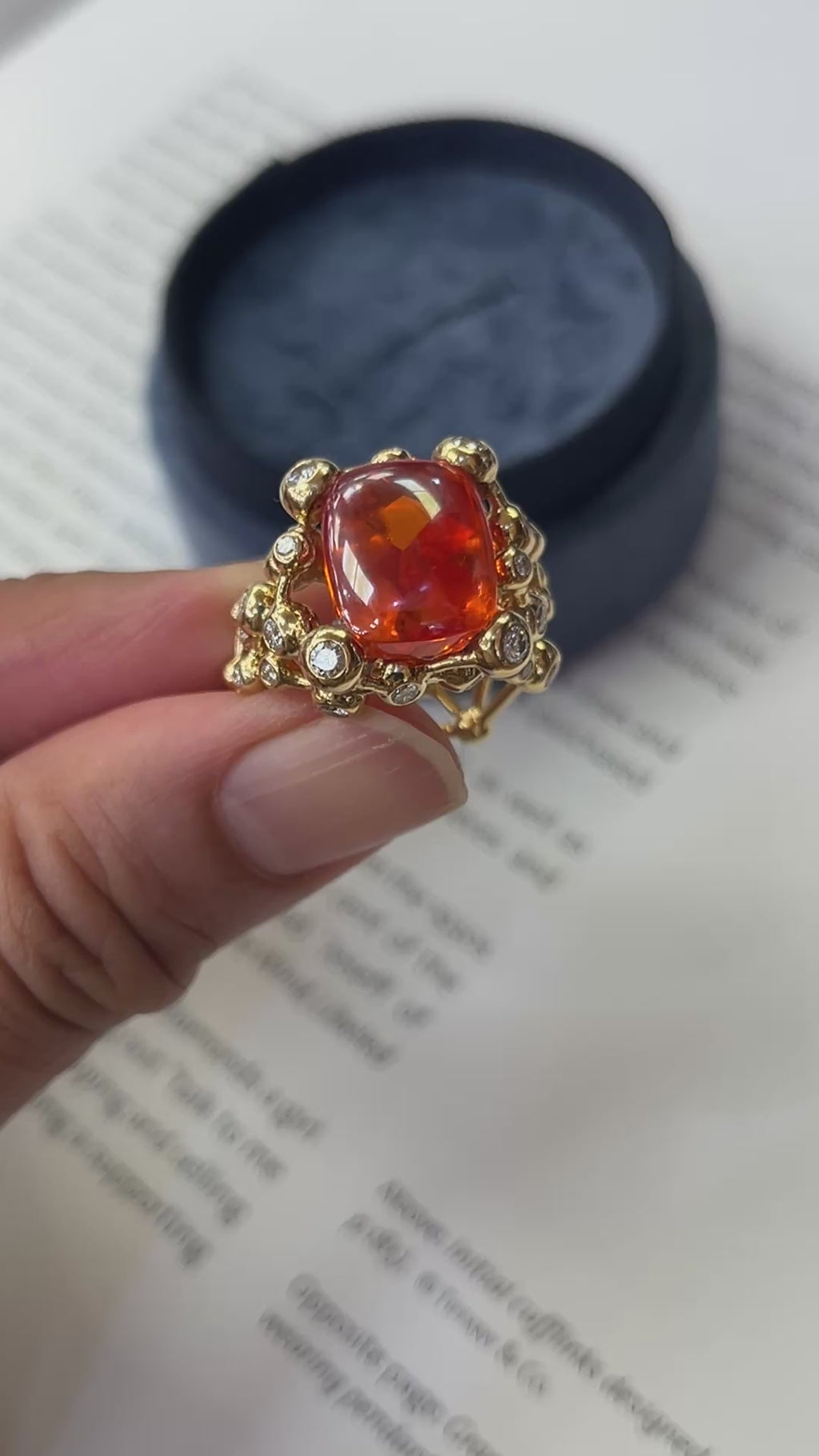 Vintage French Constellation Structure Fire Opal Diamond Ring, Statement Ring.