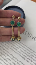 Load and play video in Gallery viewer, Vintage 10K Yellow Gold Green Chrysoprase Dangling Earrings
