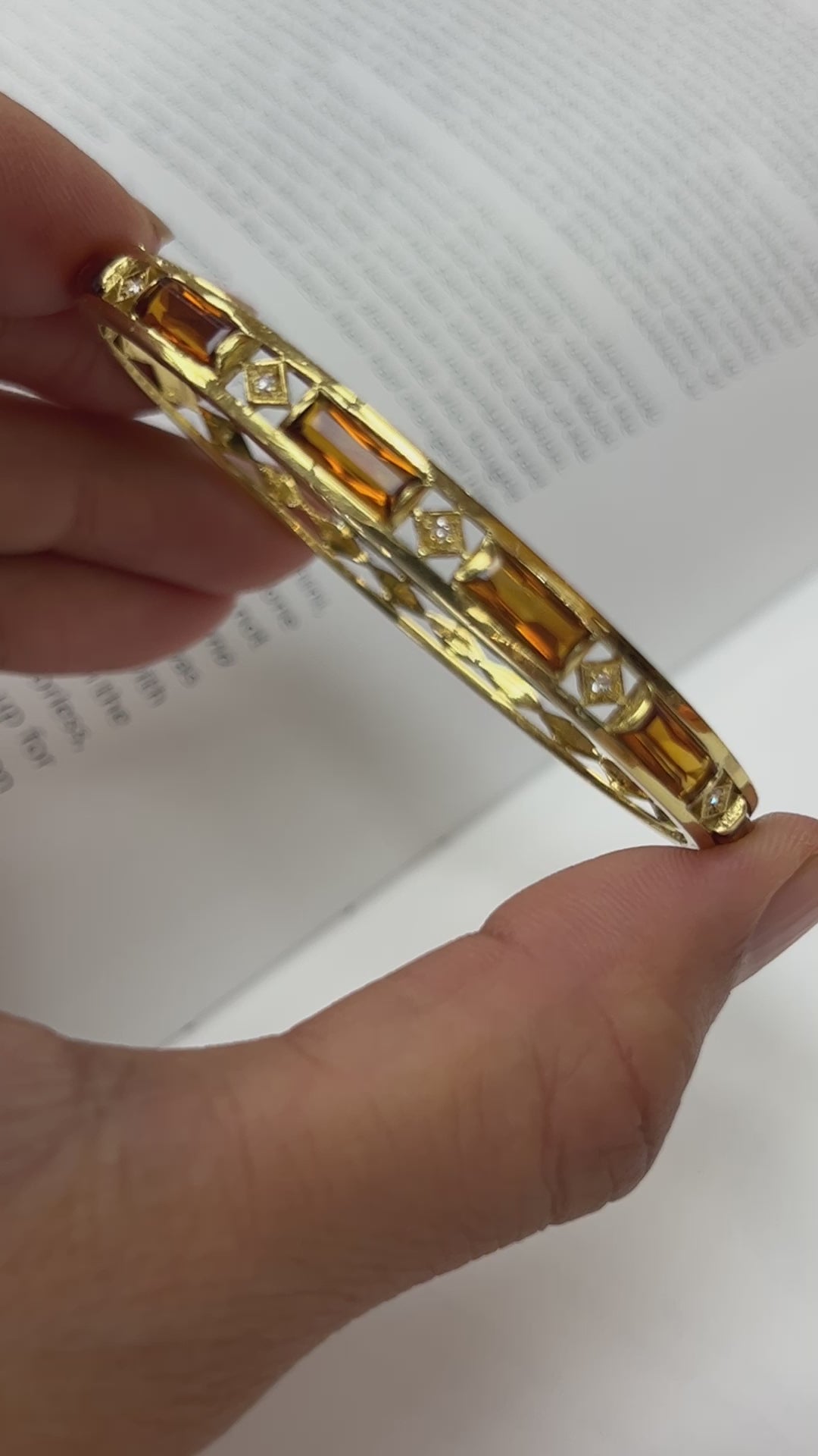 Vintage Citrine & Diamond 18K Yellow Gold Bangle Bracelet