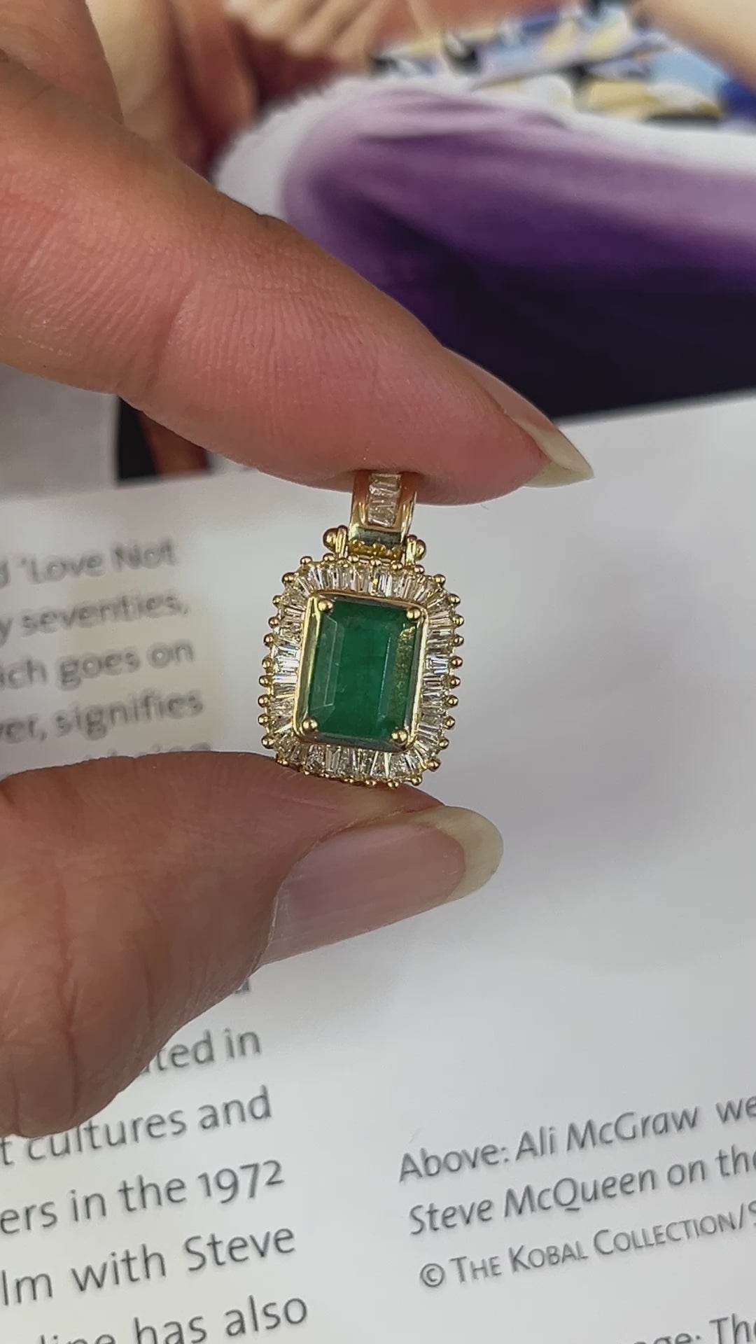 Vintage Emerald & Diamond 14K Yellow Gold Pendant