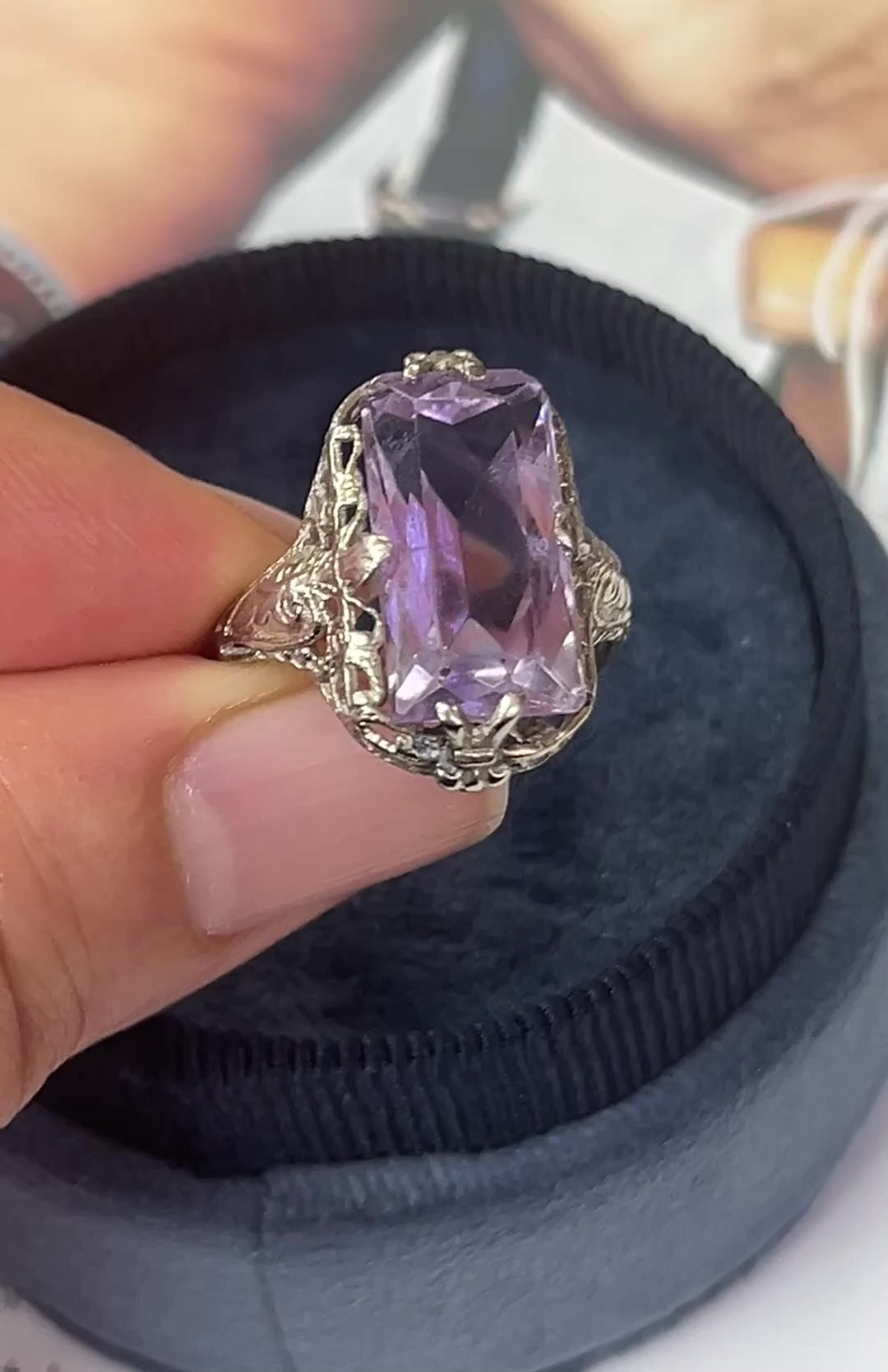 Art Deco 14K White Gold Rose de France Ring