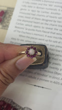 Load and play video in Gallery viewer, Vintage 10K Yellow Gold Opal &amp; Ruby Flower Ring
