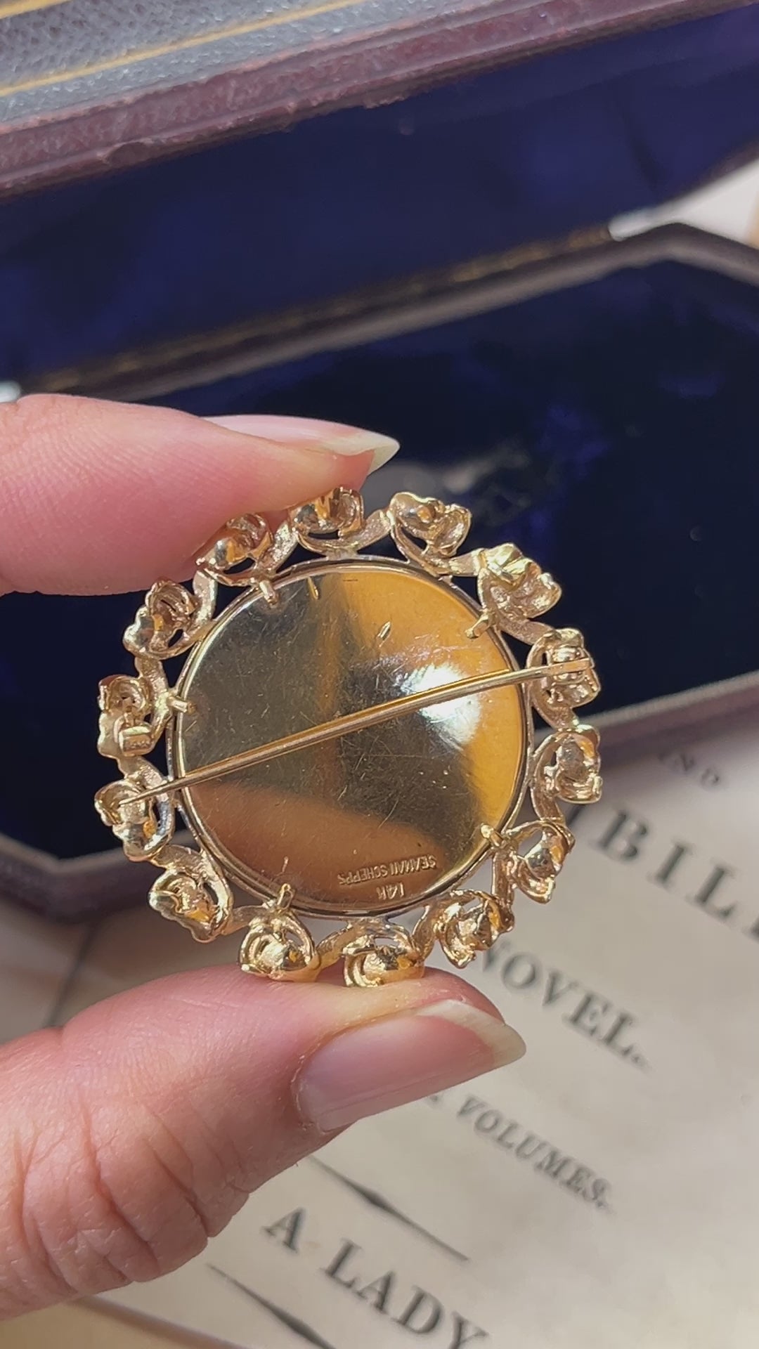 Vintage Seaman Schepps 14k Gold Miniature Portrait Brooch Pin