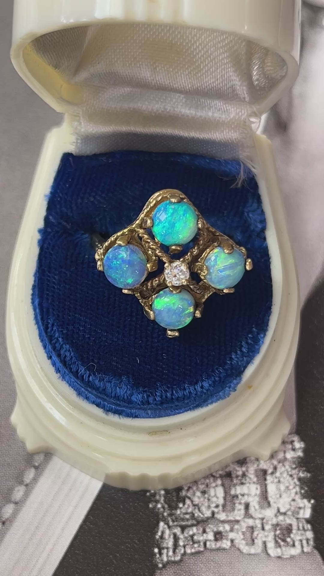 Vintage 14K Yellow Gold Australian Opal & Diamond Ring