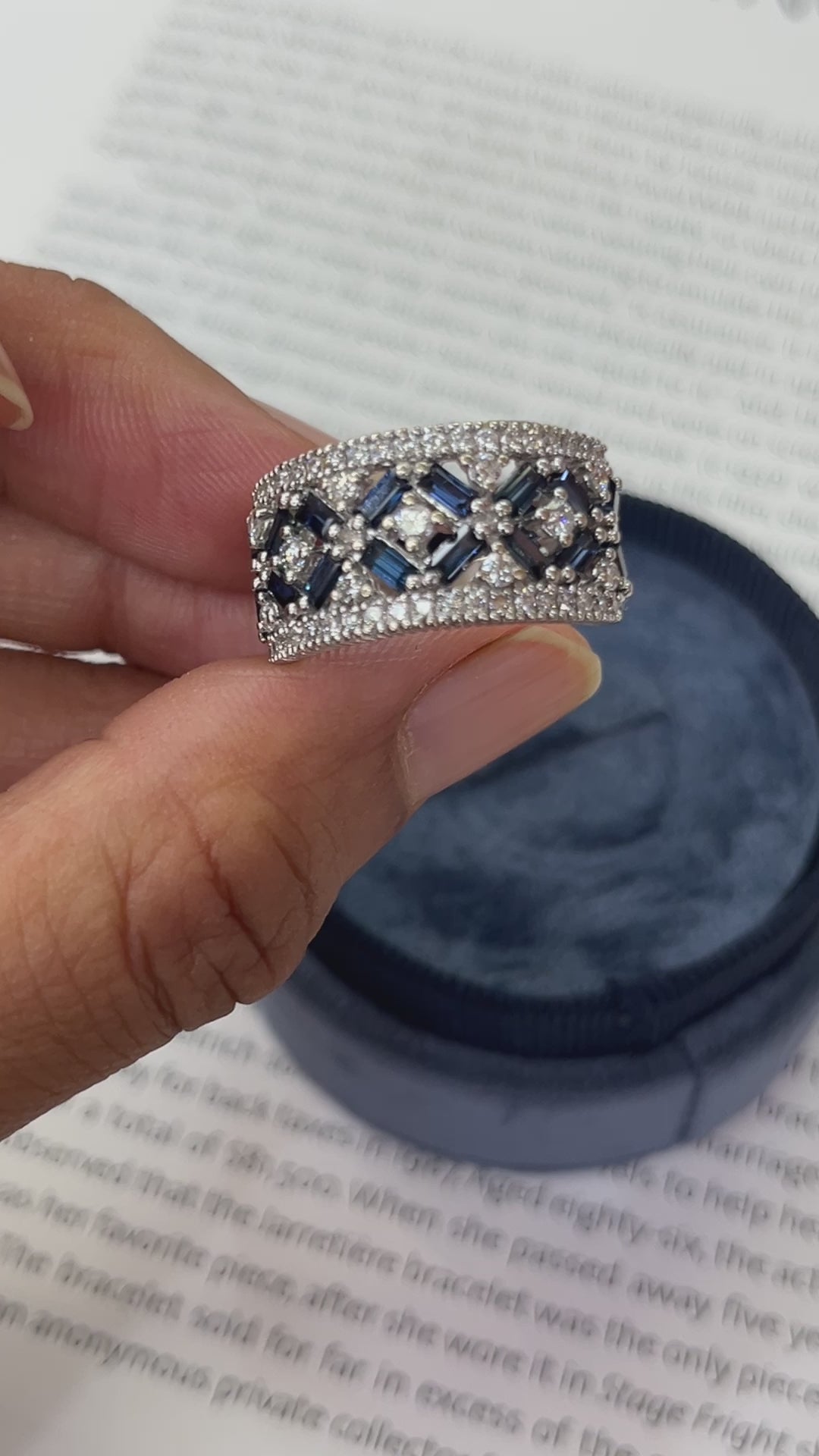 Vintage 14K White Gold Sapphire & Diamond Wide Band