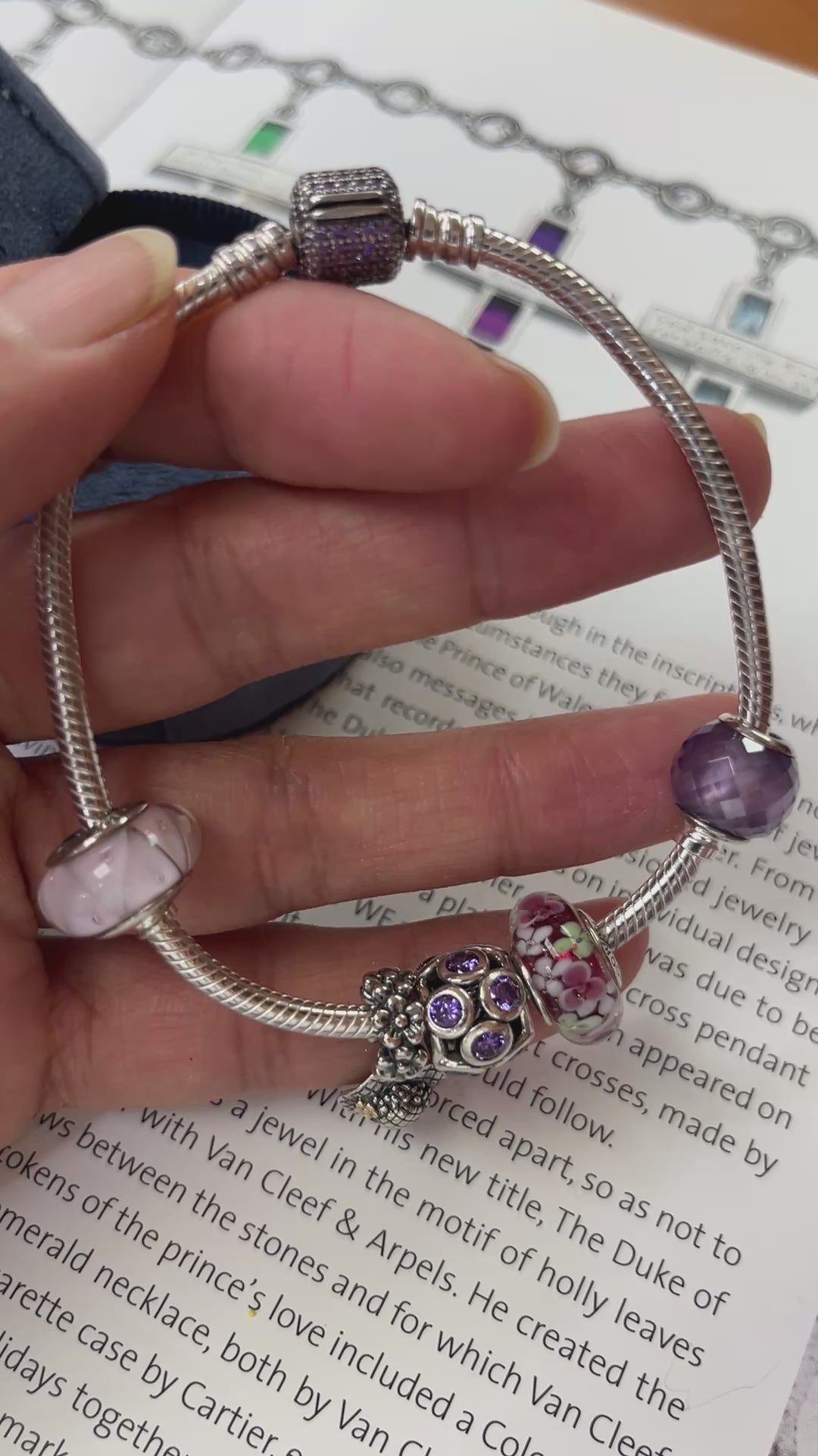 Pandora Sterling Silver Pink & Purple Charm Bracelet
