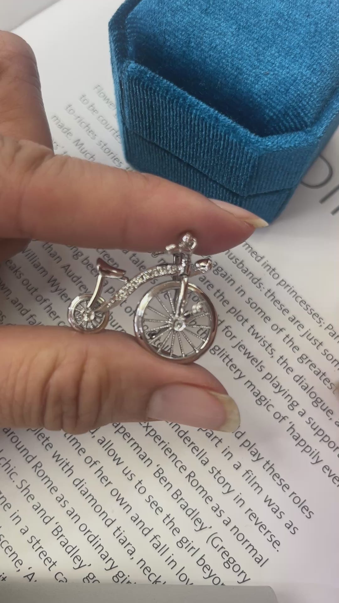 Vintage Bicycle Diamond Movable 18K White Gold Pendant.