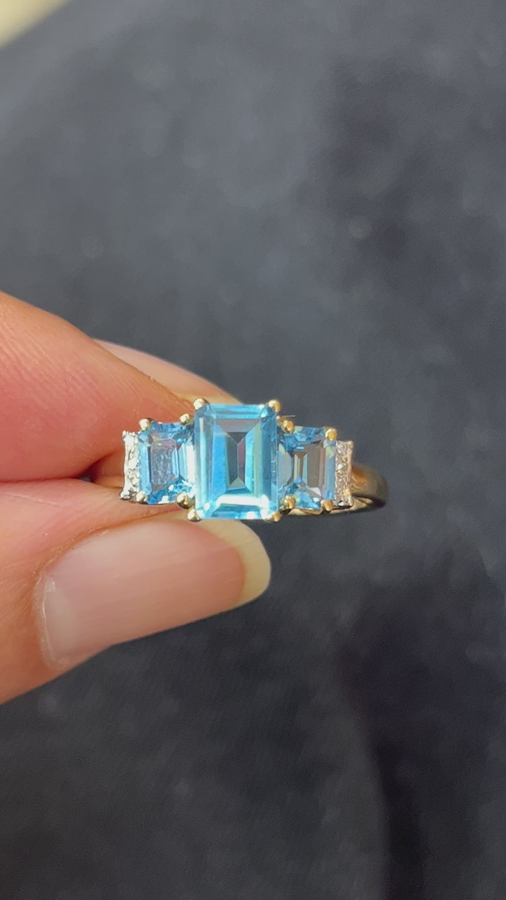 Vintage Blue Topaz & Diamond 10K Yellow Gold Birthstone Ring, Engagement Ring.
