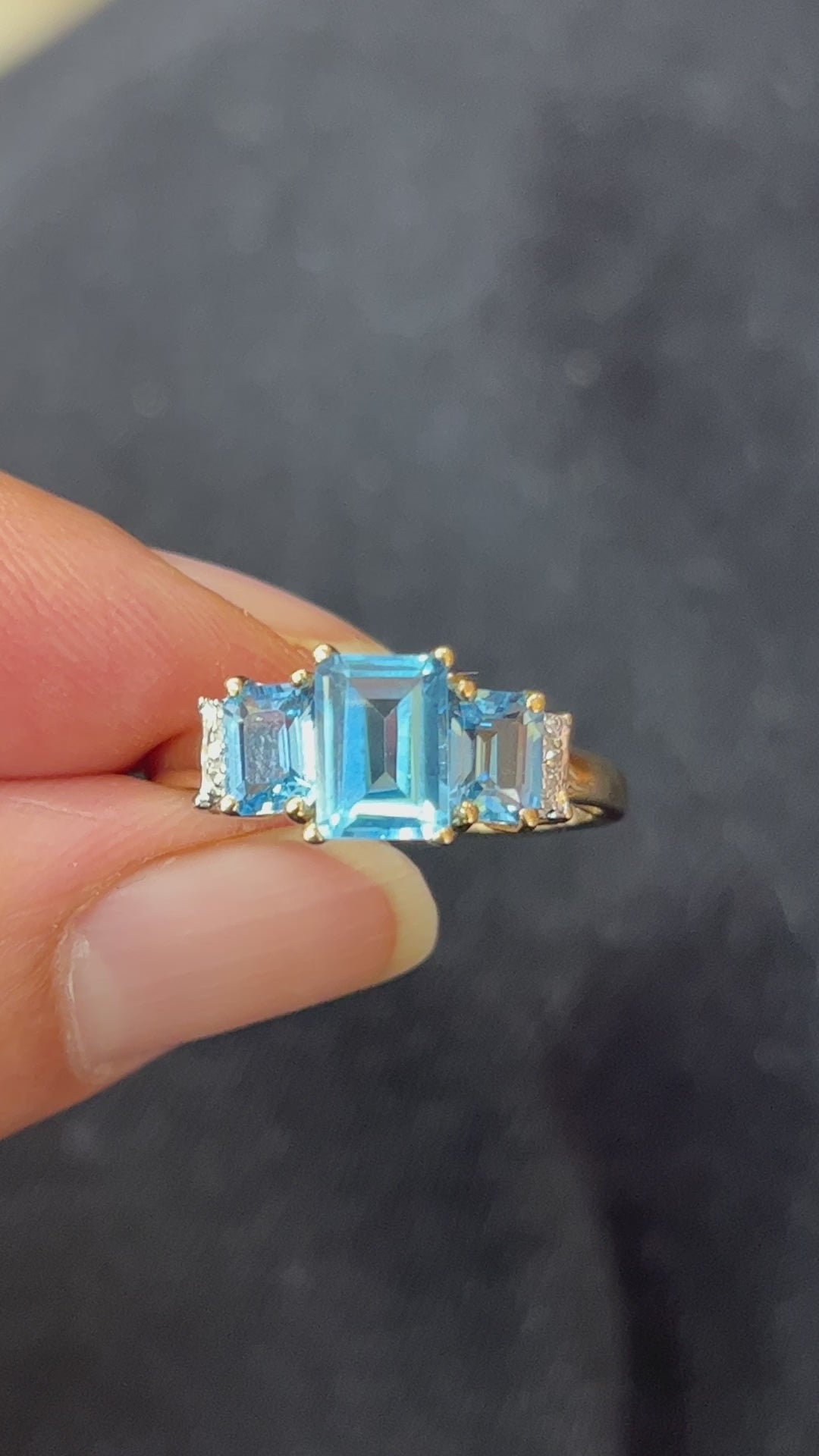 Vintage Blue Topaz & Diamond 10K Yellow Gold Birthstone Ring, Engagement Ring.