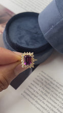 Load and play video in Gallery viewer, Vintage Pink Rhodolite Garnet Diamond 14K Yellow Gold Ring
