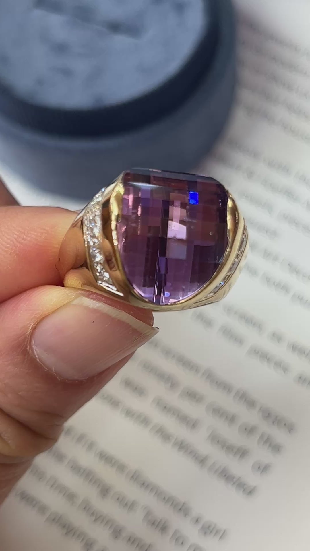 Vintage 14K Yellow Gold  Amethyst & Diamonds Funky Ring.