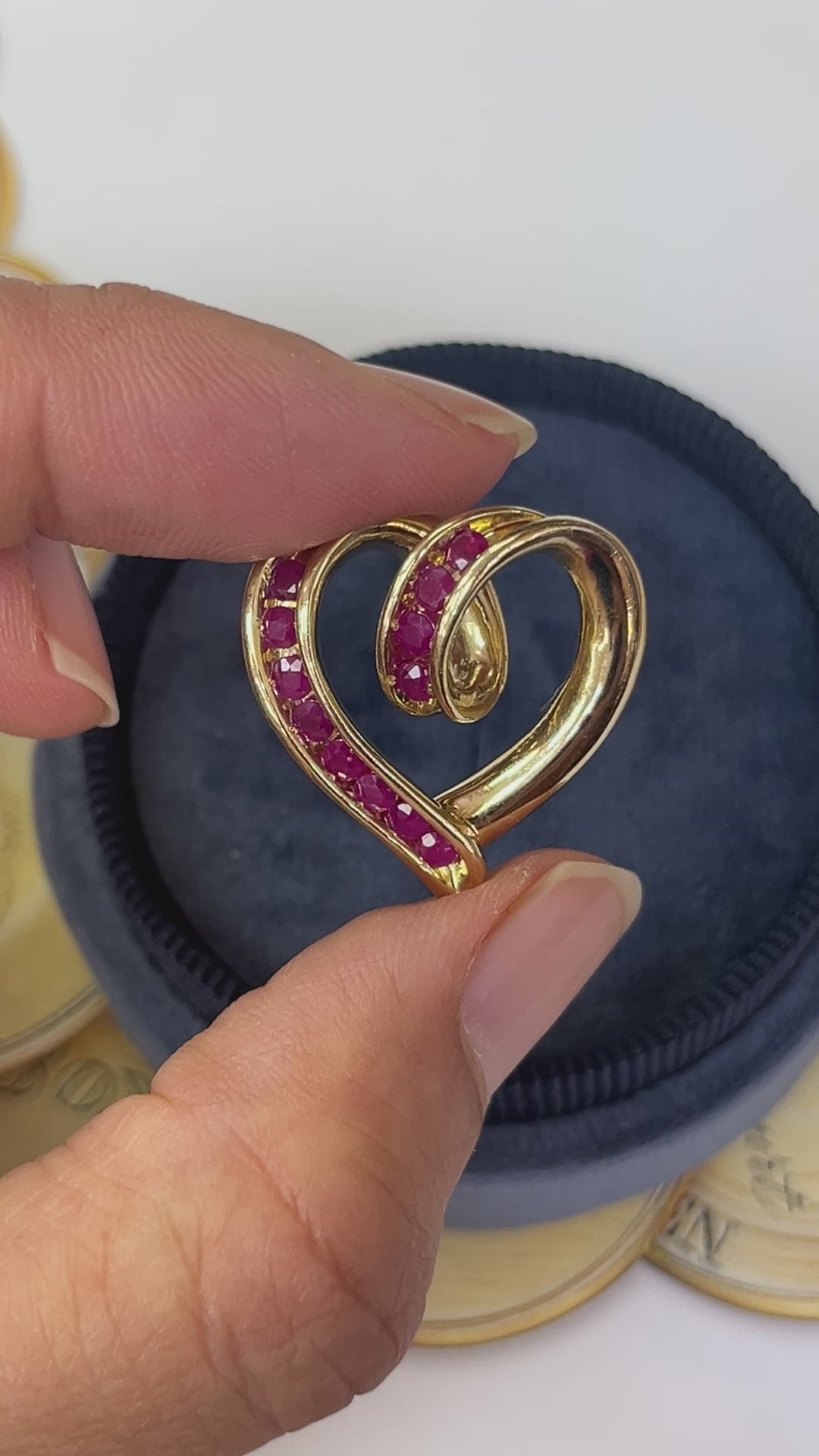 Vintage Reversible 14K Yellow Gold  Diamond & Ruby Heart Pendant