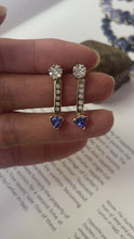 Load and play video in Gallery viewer, Vintage 14K Yellow Gold Tanzanite &amp; Diamond Dangling Earrings
