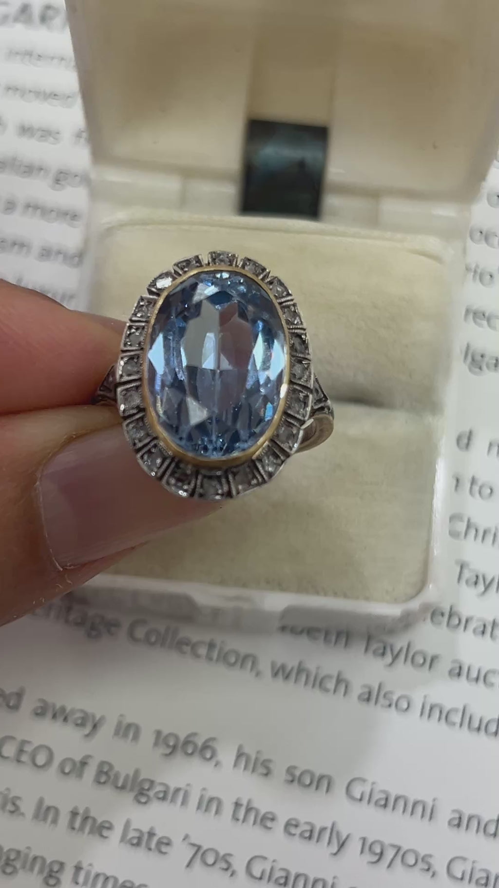 Vintage Portugal 14K Yellow Gold & Silver Synthetic Spinel and Diamond Ring.