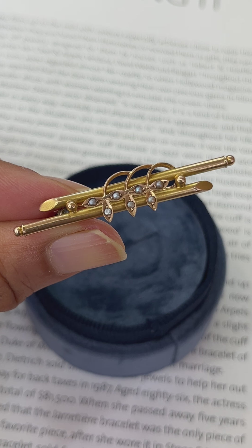 Antique 14K Yellow Gold Seed Pearl Three Clover Bar Pin