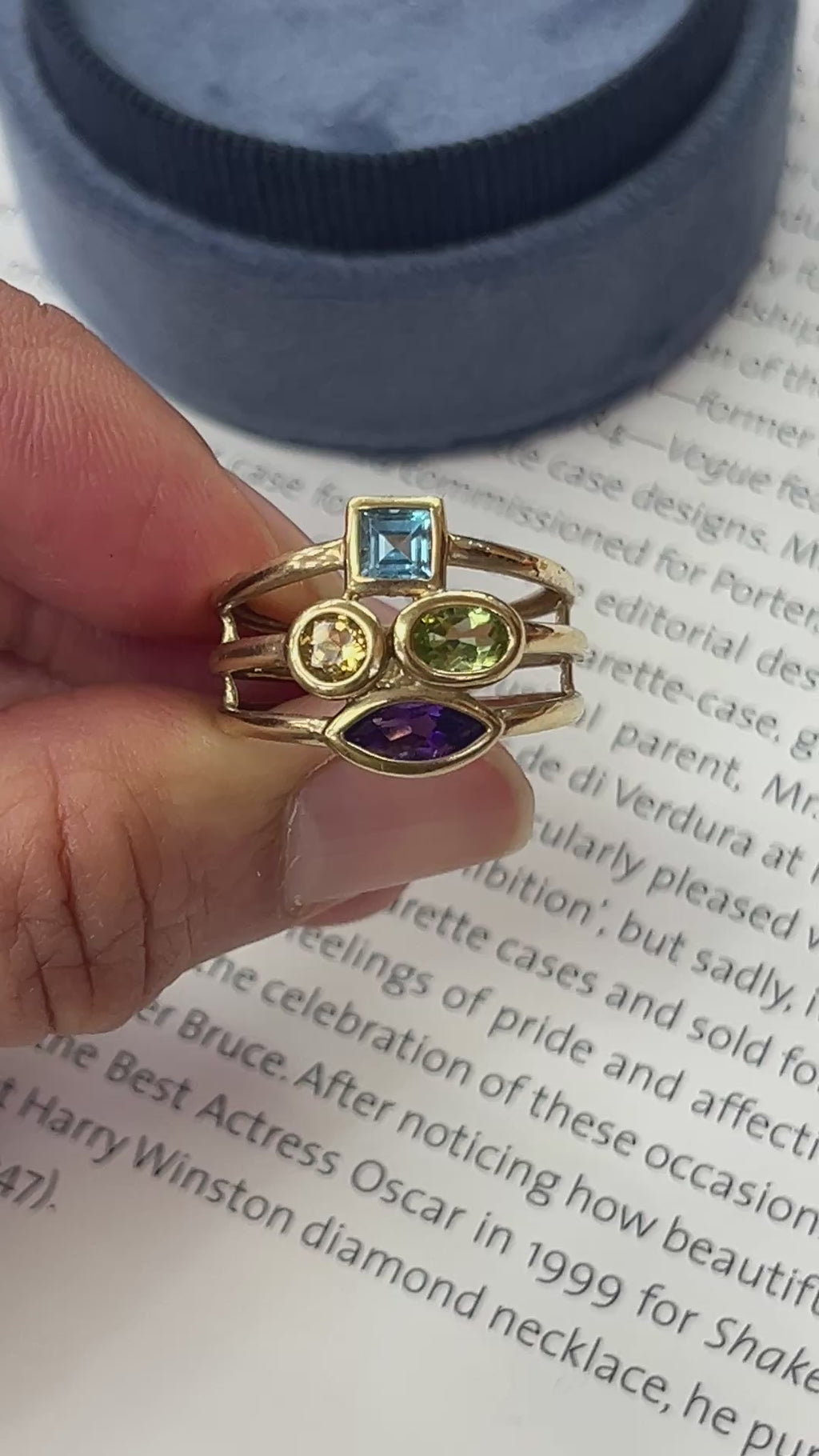 Vintage 10K Yellow Gold Multi Color Gem Stones Ring
