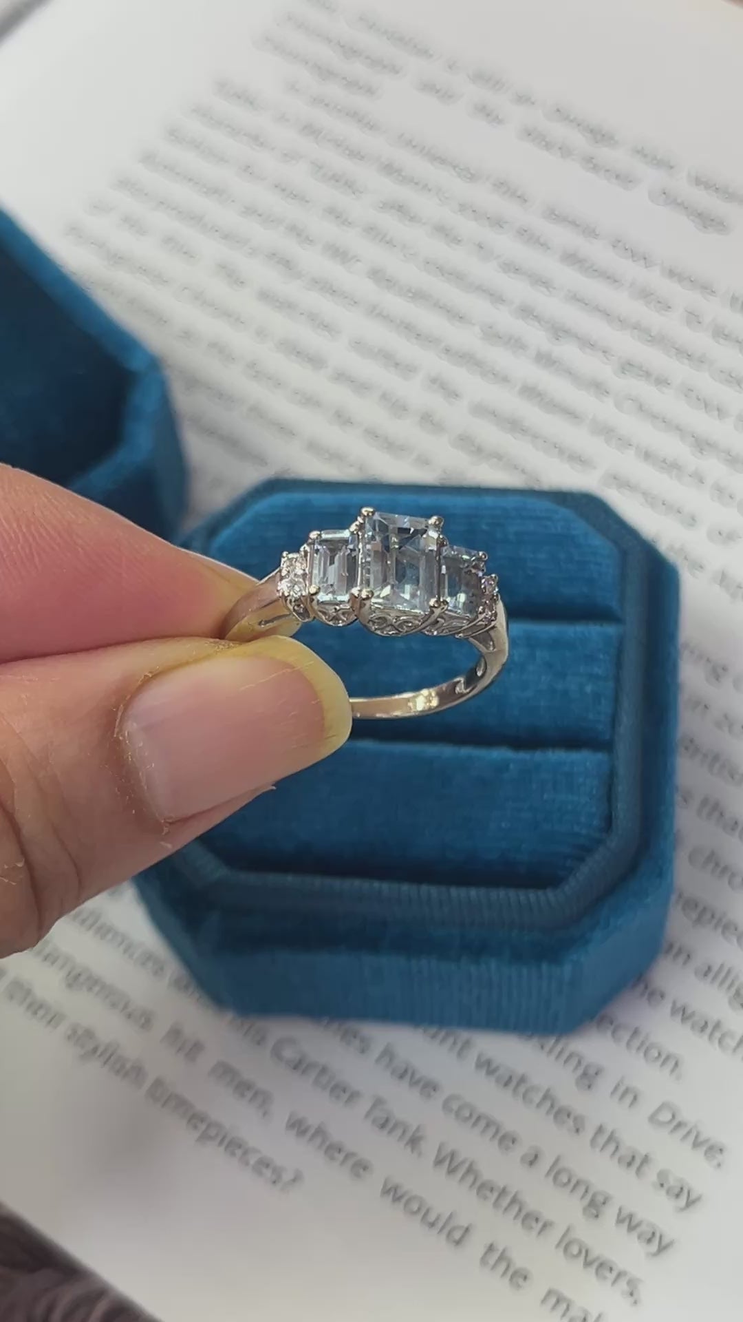 Estate Aquamarine and Diamonds 14K White Gold Ring