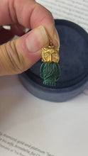 Load and play video in Gallery viewer, Vintage England 9K Yellow Gold Carved Malachite Owl Charm Pendant
