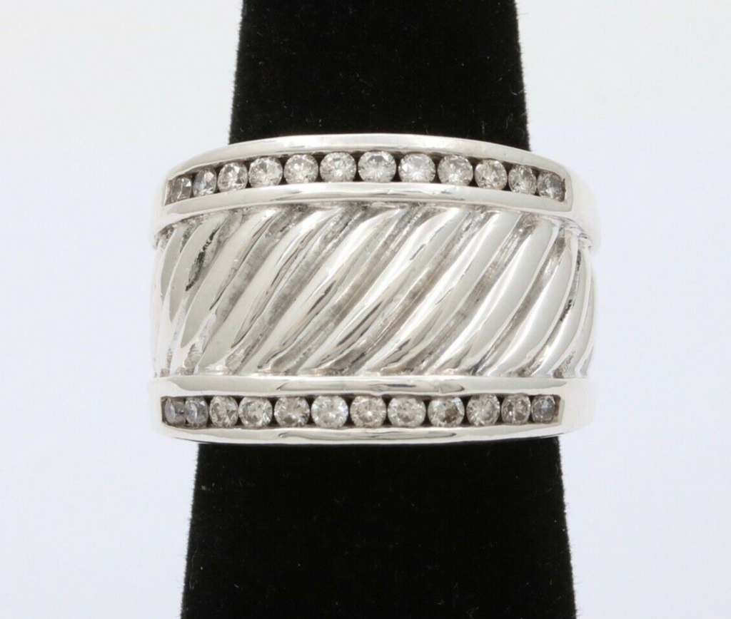 Classic David Yurman Sterling Silver Diamond Ring Band
