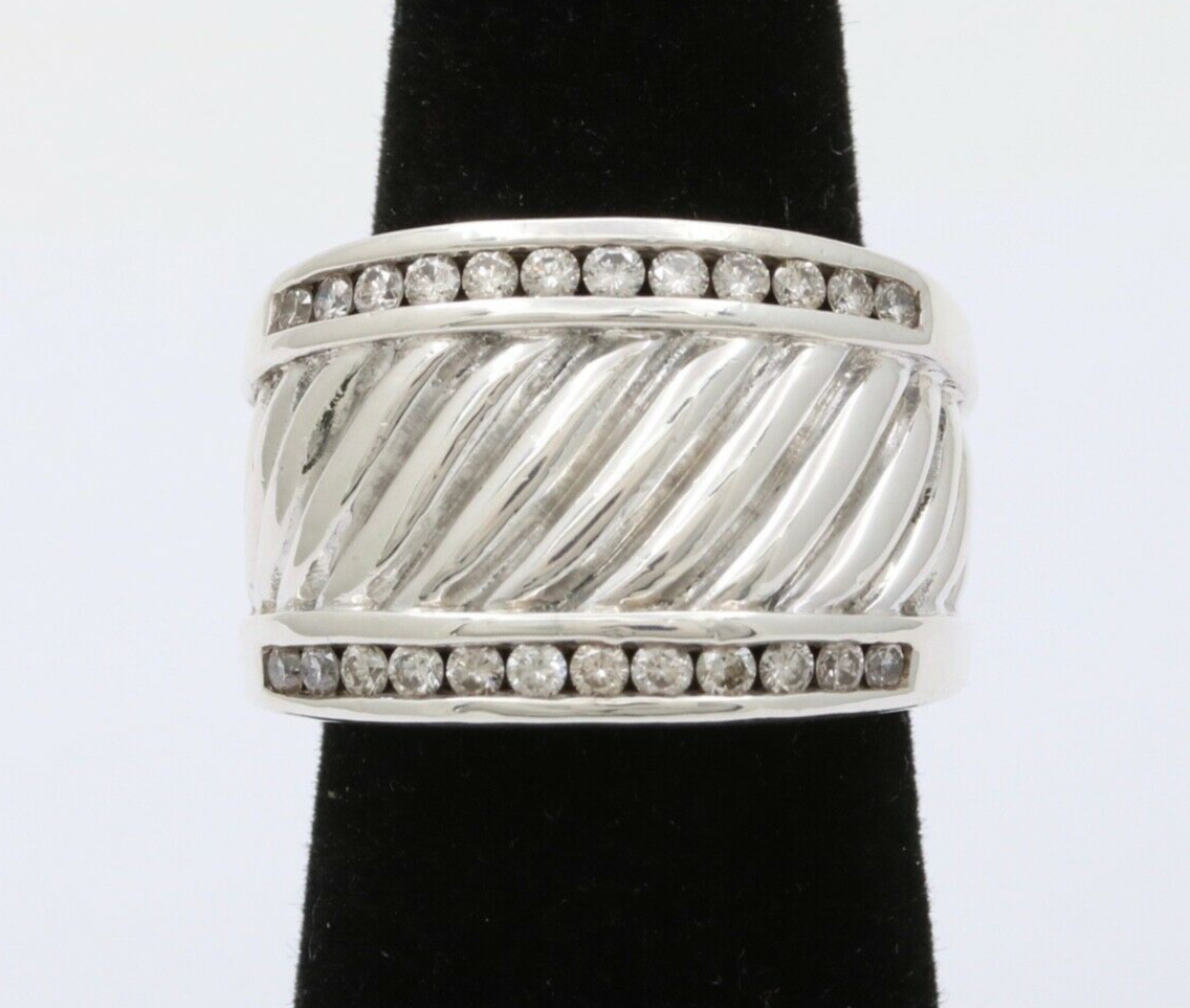 Classic David Yurman Sterling Silver Diamond Ring Band