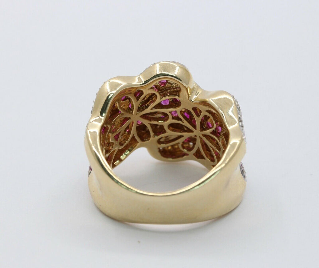 Vintage Ladies 14K Yellow Gold Rubies Diamonds Bypass Ring