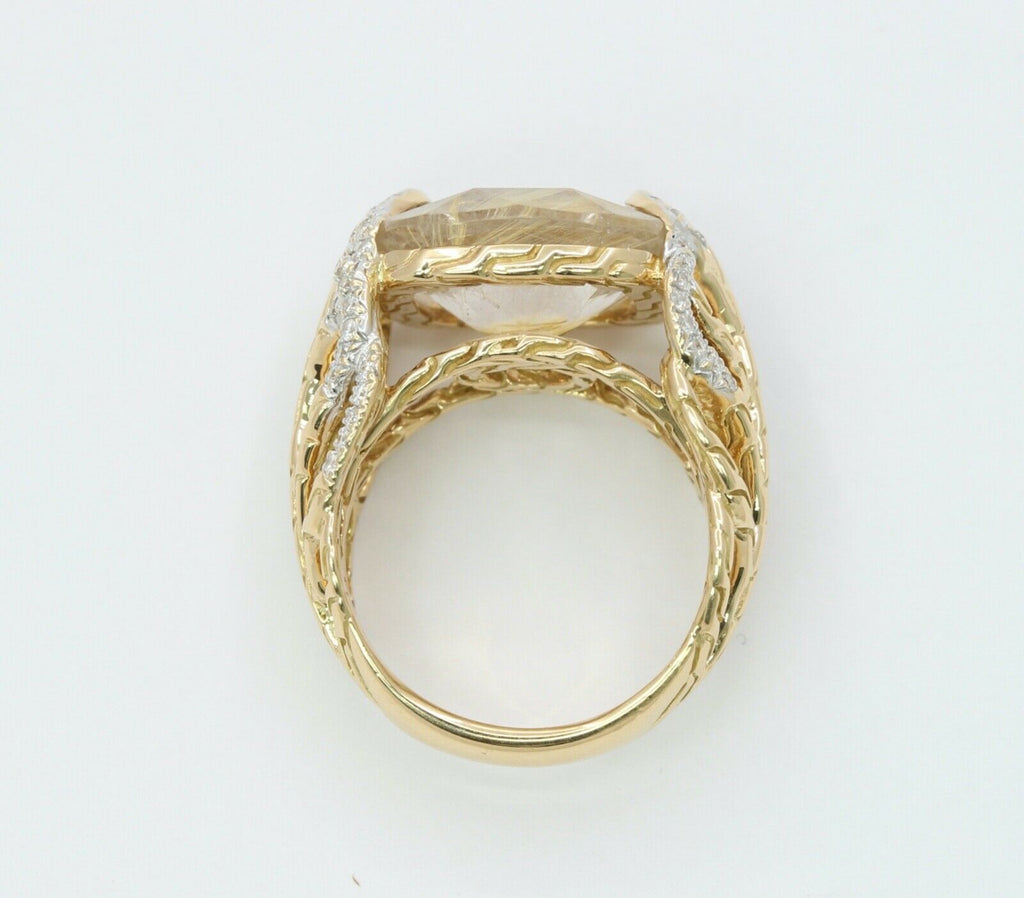 Vintage John Hardy Rutilated Quartz Diamonds Leaf Ring