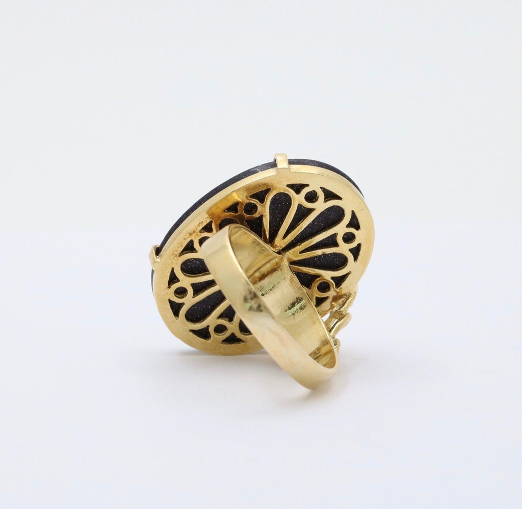 Vintage 18K Yellow Gold Blue Goldstone Statement Ring