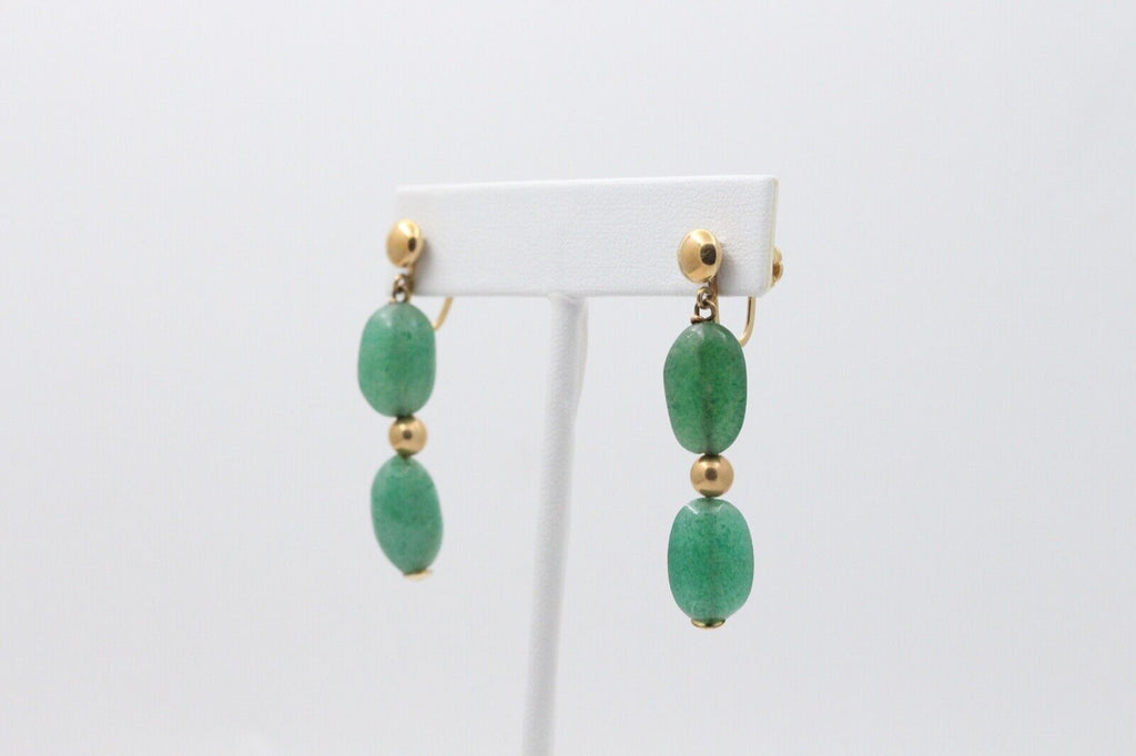 Vintage 14K Yellow Gold Aventurine Dangling Earrings