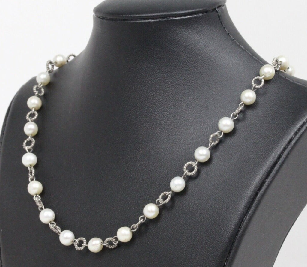 Vintage Pearl Beaded 925 Sterling Silver Necklace