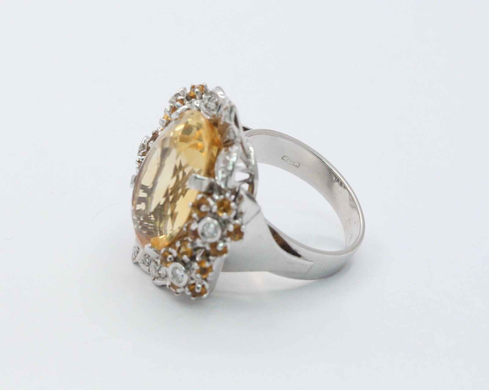 Huge Majestic Italian 18K Citrine Diamonds Ring
