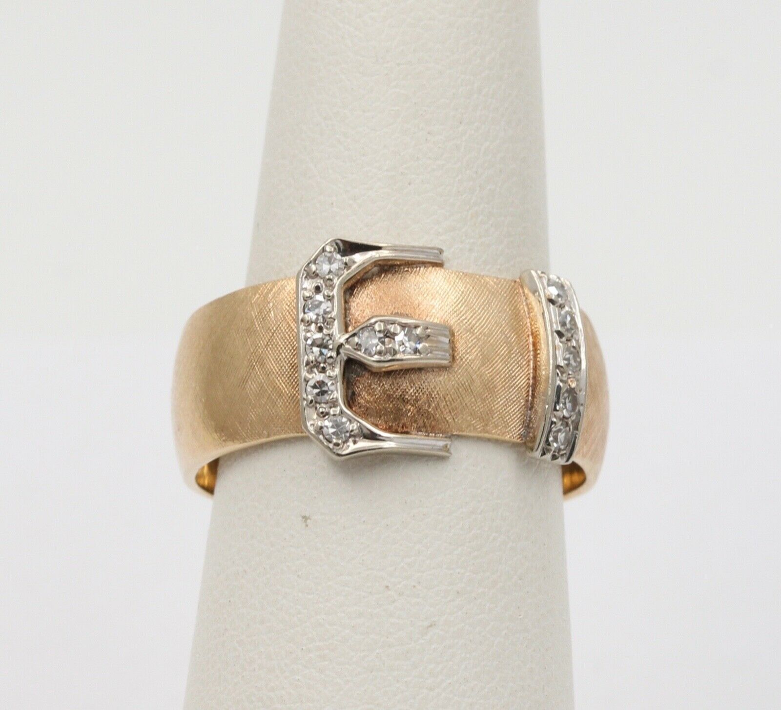 Vintage Buckle Unisex 14K Yellow White Gold Diamonds Band Ring