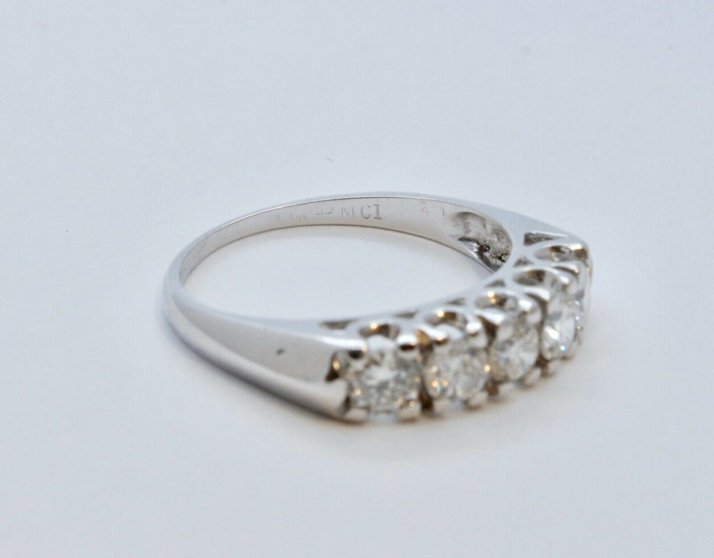 Vintage Ladies 14K White Gold Large Diamonds Wedding Band