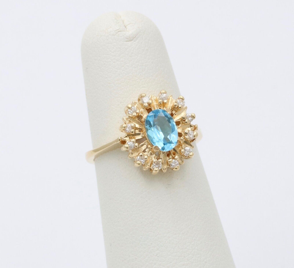 Vintage Blue Topaz Diamonds 14K Yellow Gold Cocktail Ring