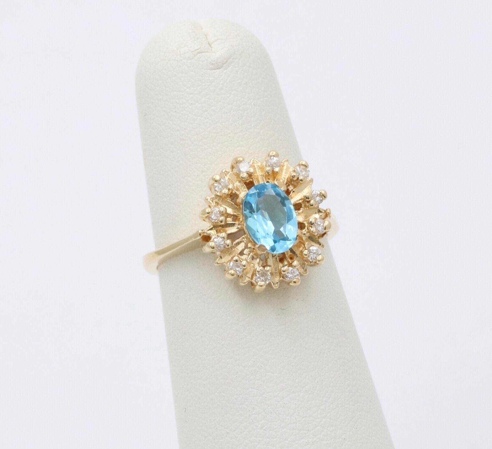 Vintage Blue Topaz Diamonds 14K Yellow Gold Cocktail Ring