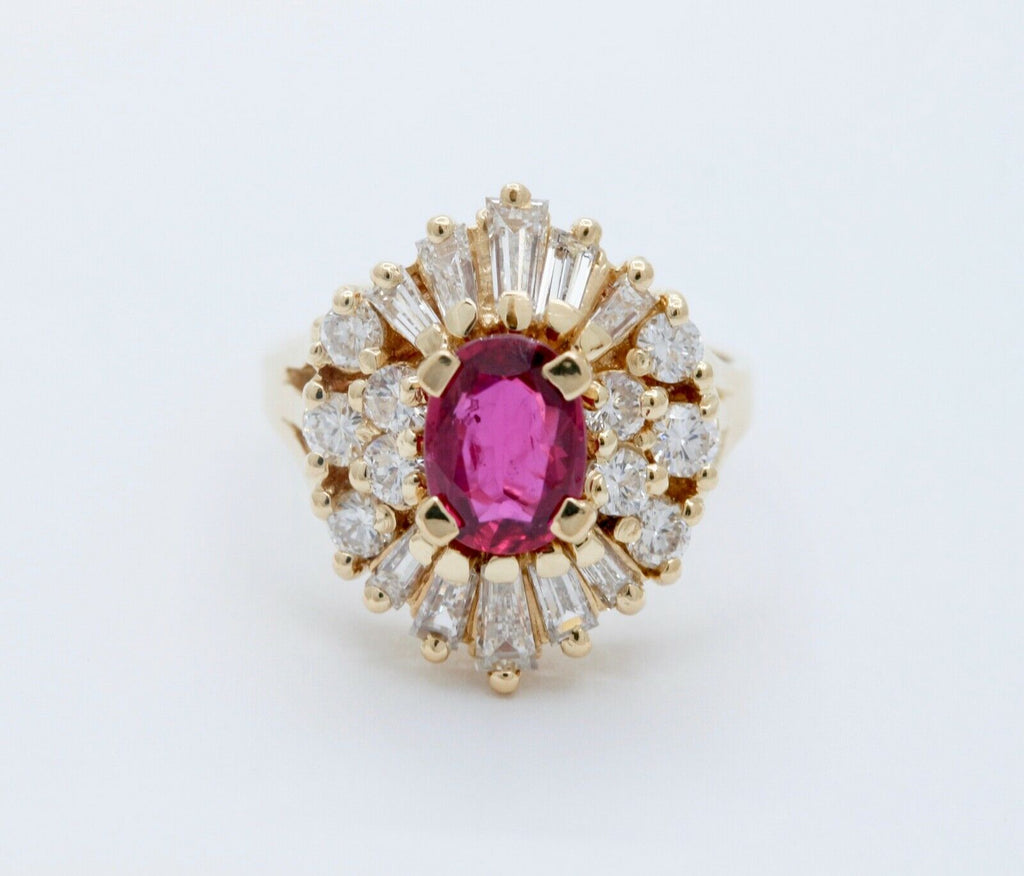 Elegant Ruby Diamonds 18K Yellow Gold Vintage Cluster Ring